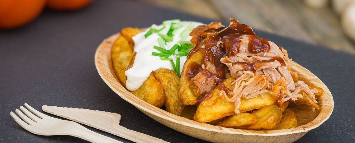 Potato Wedges mit Pulled Pork und BBQ Sauce